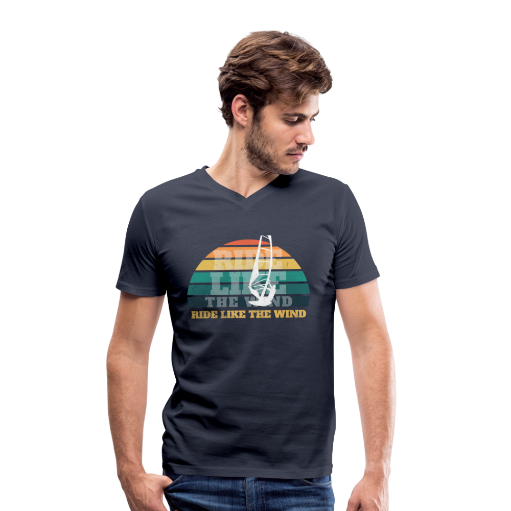 Männer T-Shirt mit V-Ausschnitt -ride like the wind- - Navy