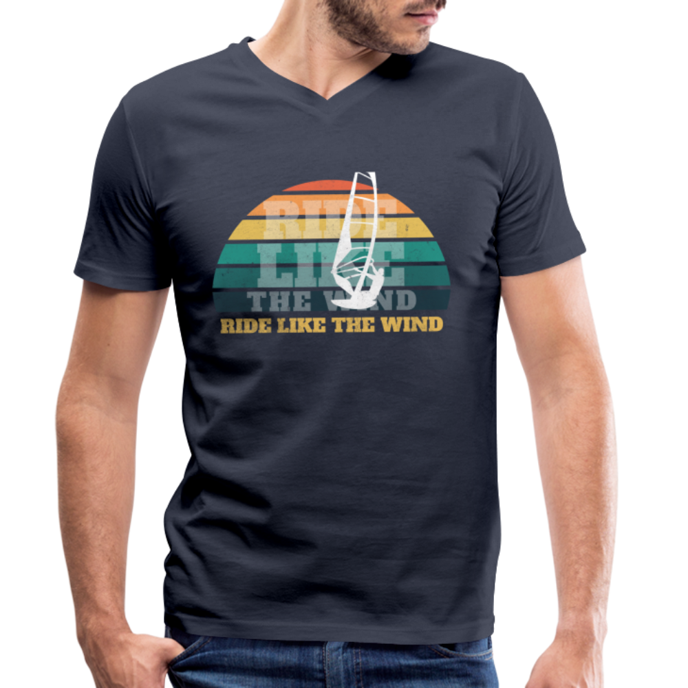 Männer T-Shirt mit V-Ausschnitt -ride like the wind- - Navy