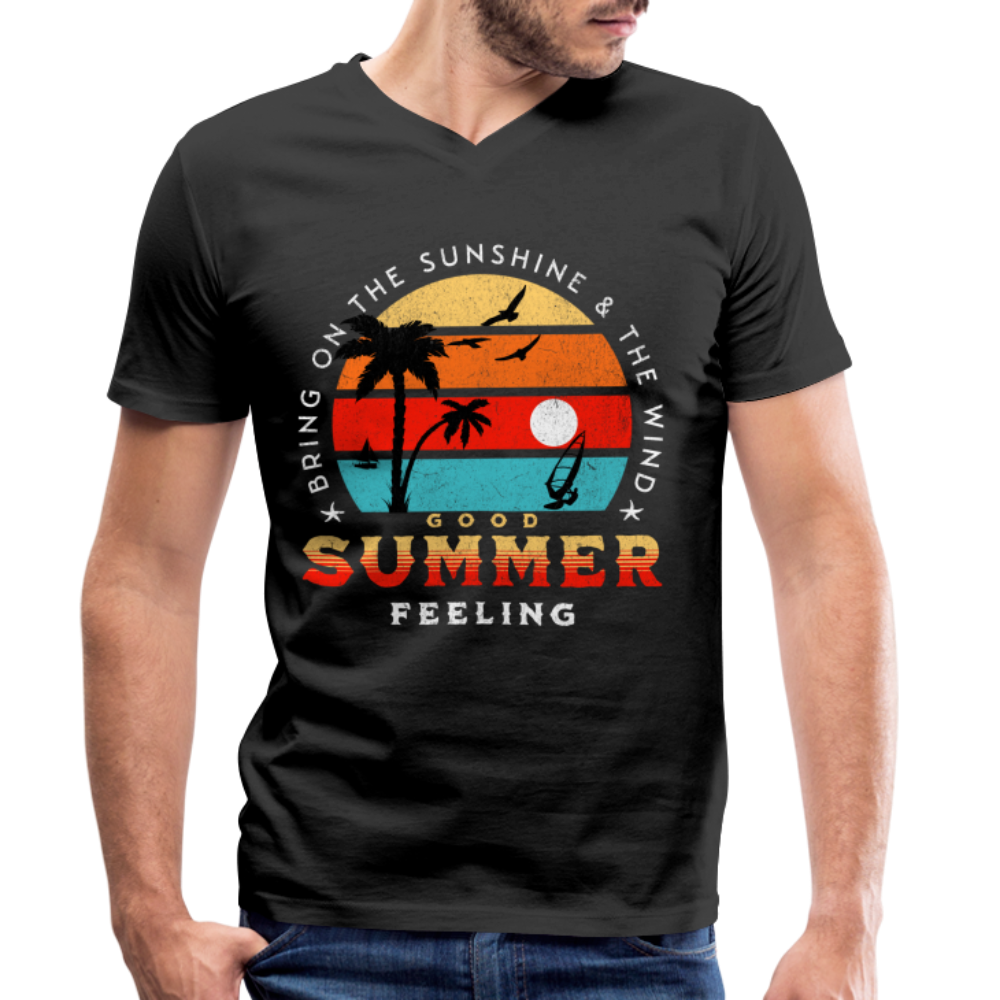 Männer Bio-T-Shirt mit V-Ausschnitt -Bring on the sunshine- - Schwarz