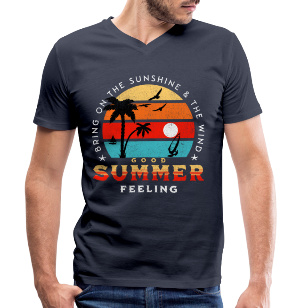 Männer Bio-T-Shirt mit V-Ausschnitt -Bring on the sunshine- - Navy