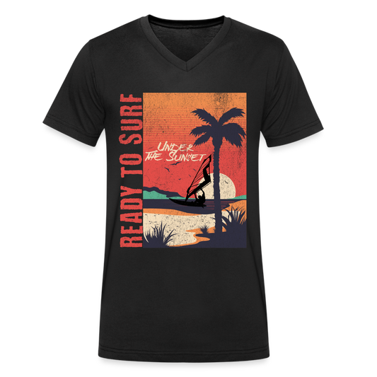 Männer Bio-T-Shirt mit V-Ausschnitt ready to surf - Schwarz