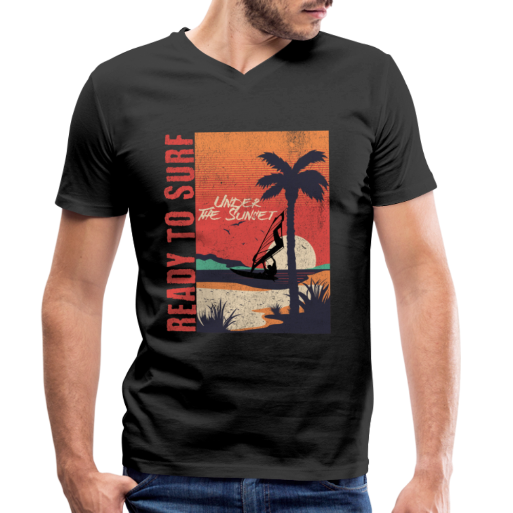 Männer Bio-T-Shirt mit V-Ausschnitt ready to surf - Schwarz