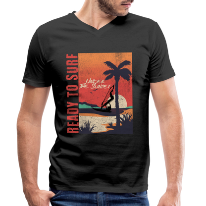 Männer Bio-T-Shirt mit V-Ausschnitt ready to surf - Schwarz