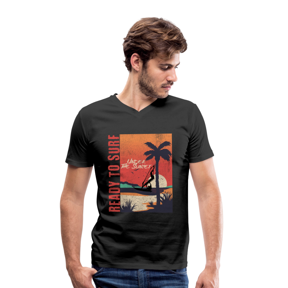 Männer Bio-T-Shirt mit V-Ausschnitt ready to surf - Schwarz