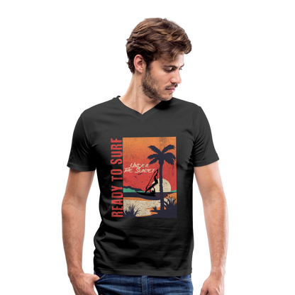 Männer Bio-T-Shirt mit V-Ausschnitt ready to surf - Schwarz