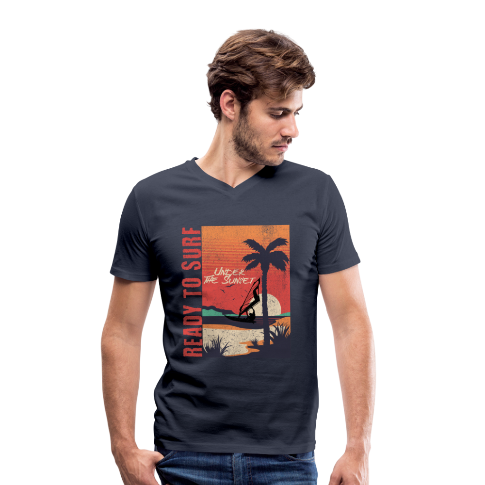 Männer Bio-T-Shirt mit V-Ausschnitt ready to surf - Navy