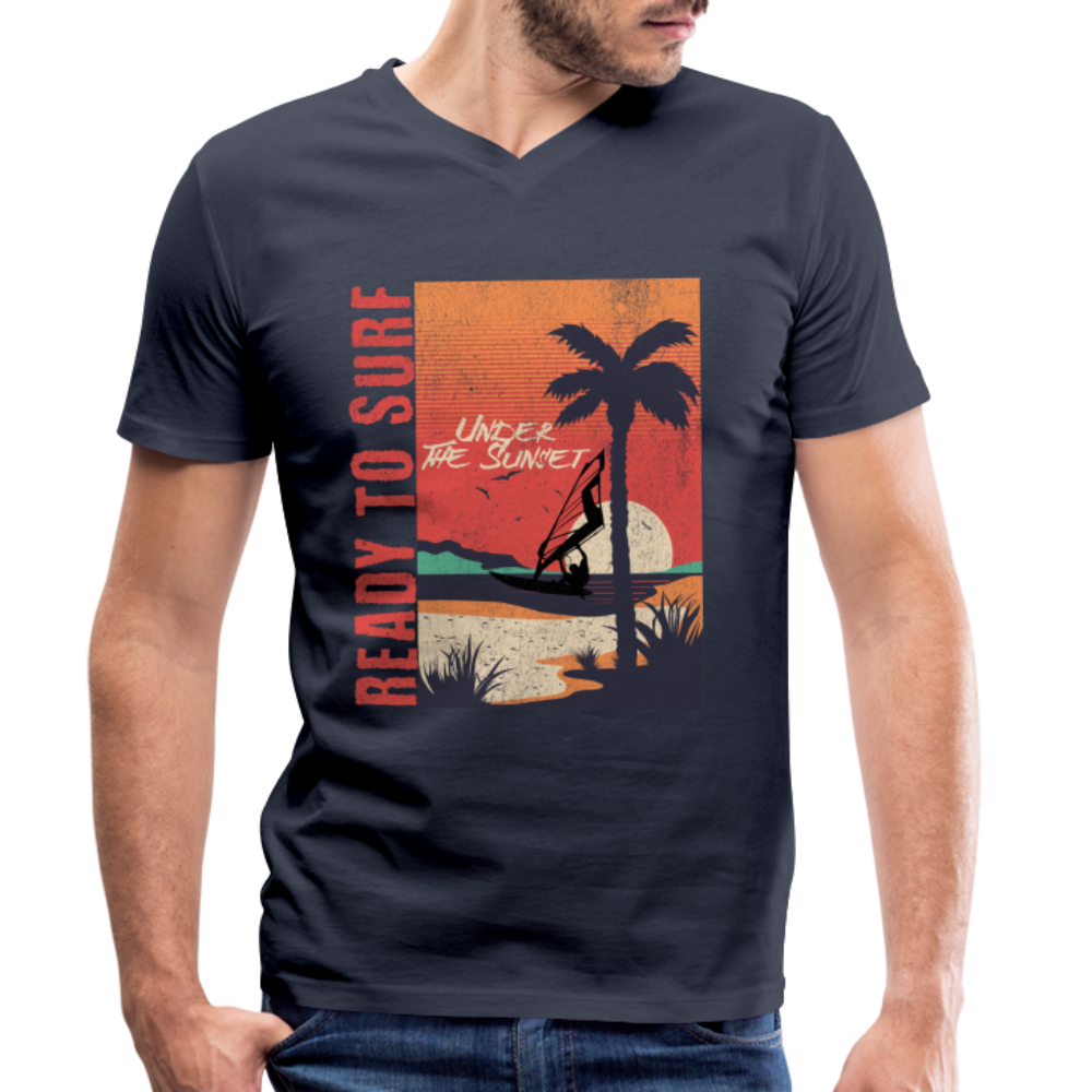 Männer Bio-T-Shirt mit V-Ausschnitt ready to surf - Navy