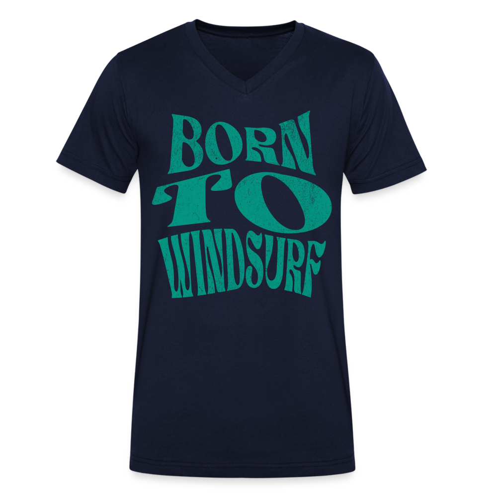 Männer T-Shirt mit V-Ausschnitt -born to windsurf- - Navy