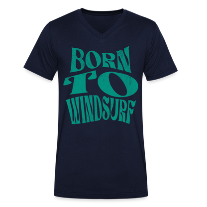 Männer T-Shirt mit V-Ausschnitt -born to windsurf- - Navy