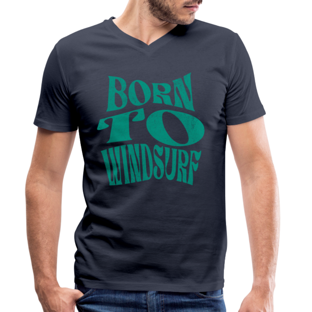 Männer T-Shirt mit V-Ausschnitt -born to windsurf- - Navy