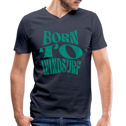 Männer T-Shirt mit V-Ausschnitt -born to windsurf- - Navy