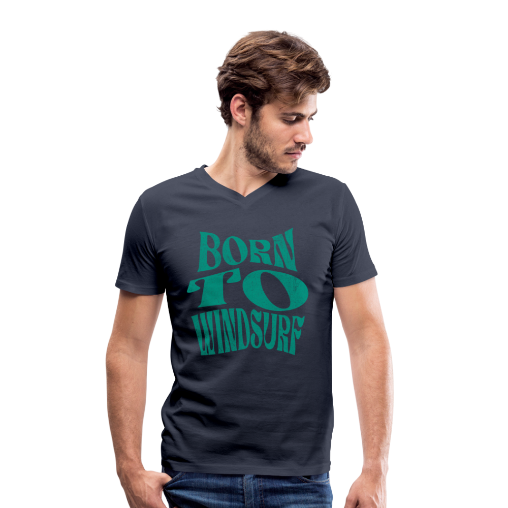 Männer T-Shirt mit V-Ausschnitt -born to windsurf- - Navy