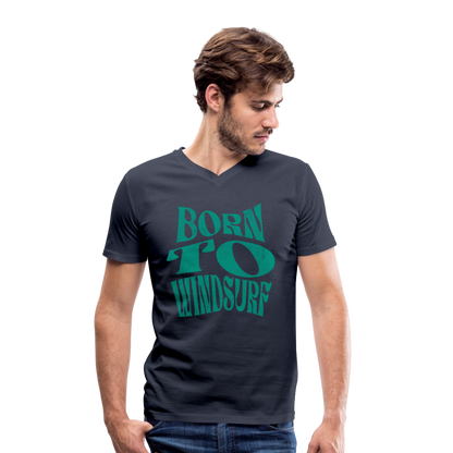 Männer T-Shirt mit V-Ausschnitt -born to windsurf- - Navy