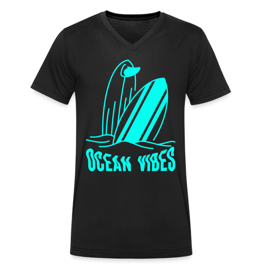 Männer T-Shirt mit V-Ausschnitt -ocean vibes- - Schwarz