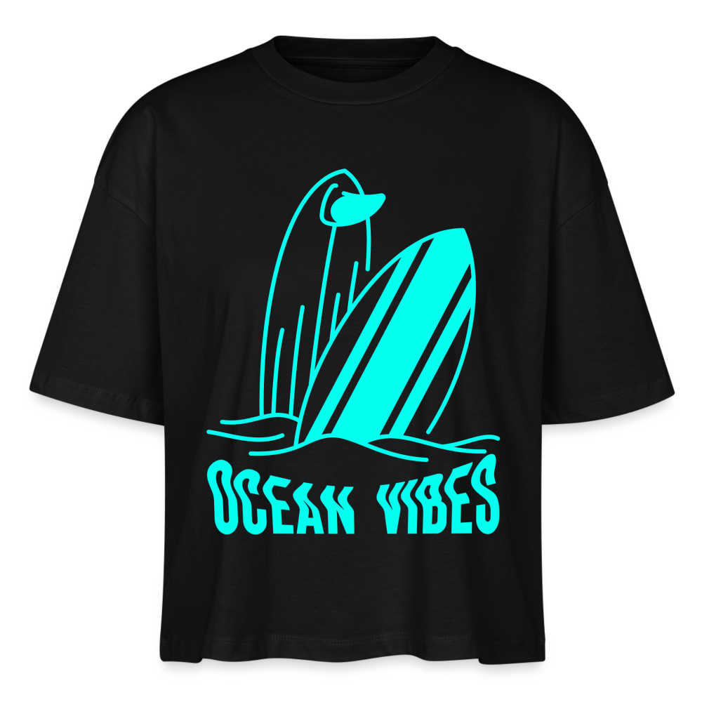 Frauen Boxy Bio-T-Shirt -ocean vibes- - Schwarz