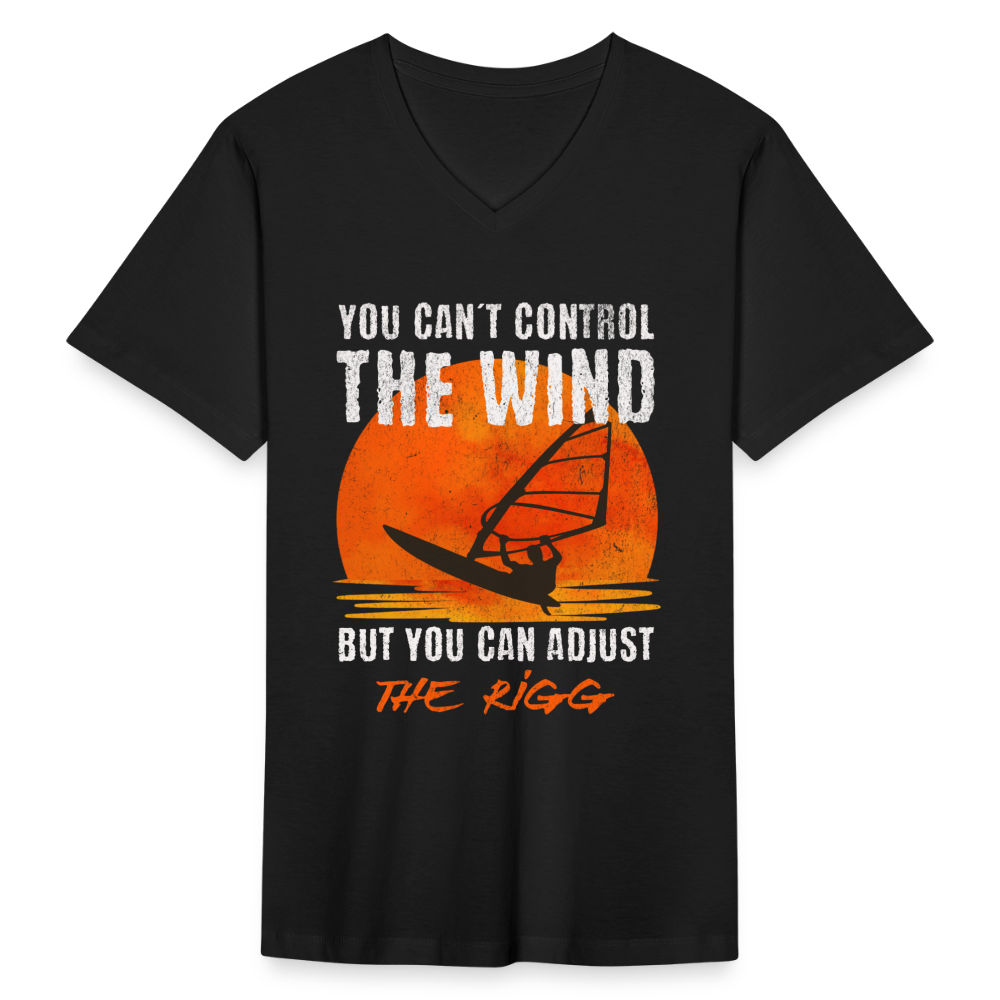 Männer T-Shirt mit V-Ausschnitt -you can´t control the wind- - Schwarz