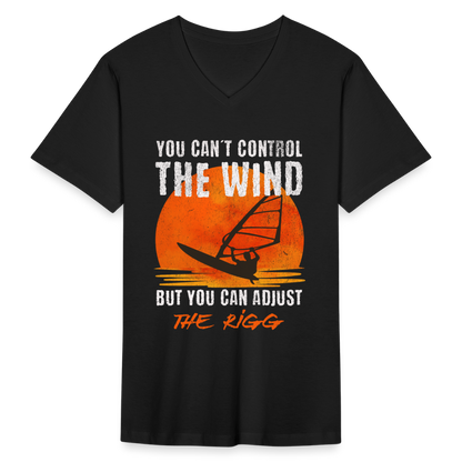 Männer T-Shirt mit V-Ausschnitt -you can´t control the wind- - Schwarz