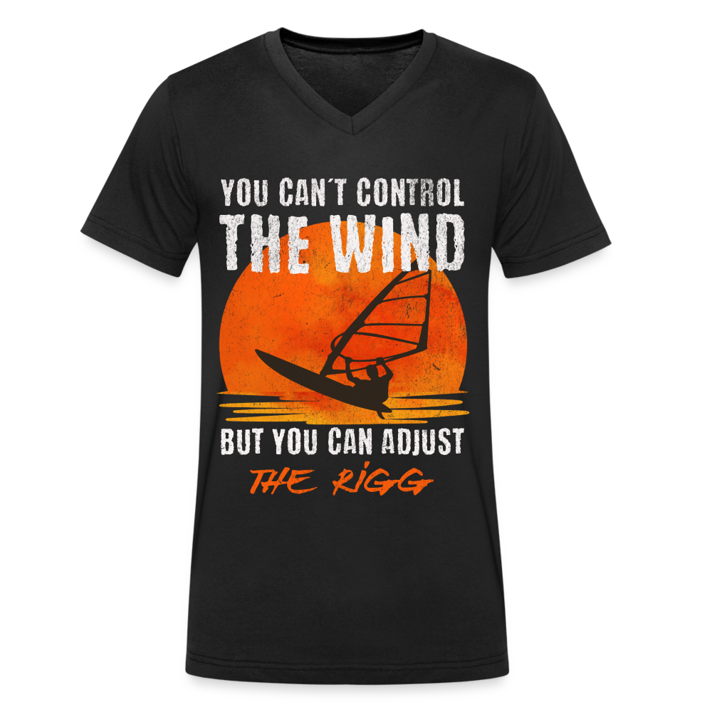 Männer T-Shirt mit V-Ausschnitt -you can´t control the wind- - Schwarz