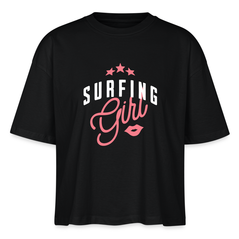 Frauen Boxy Bio-T-Shirt -surfing girl- - Schwarz