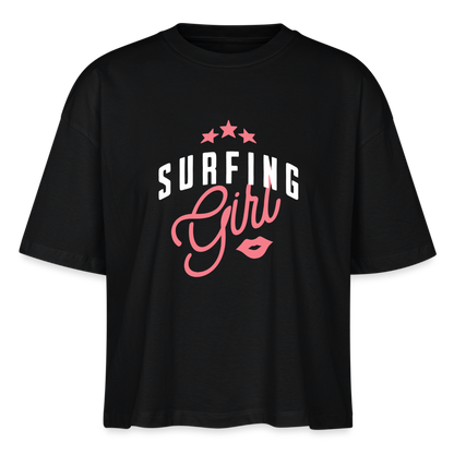 Frauen Boxy Bio-T-Shirt -surfing girl- - Schwarz