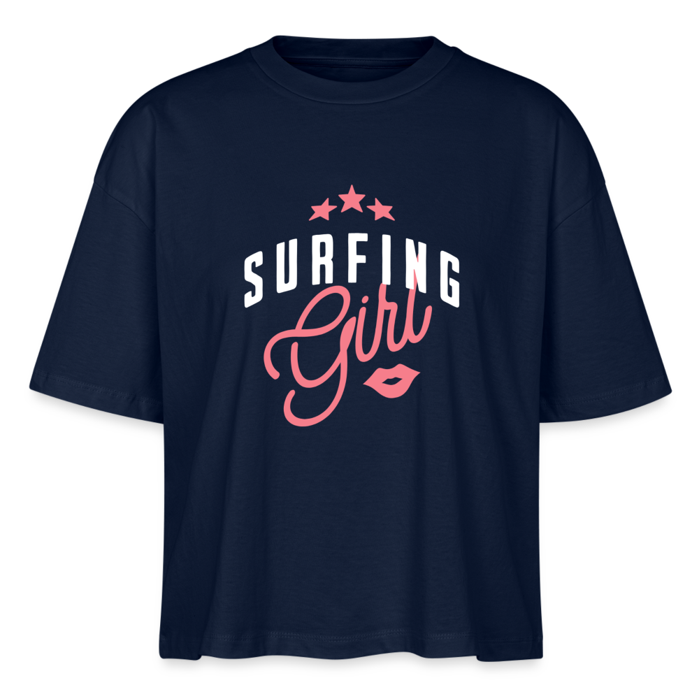 Frauen Boxy Bio-T-Shirt -surfing girl- - Navy