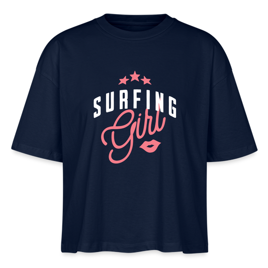 Frauen Boxy Bio-T-Shirt -surfing girl- - Navy