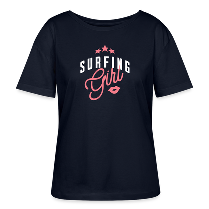 Relaxed Rundhals Frauen Bio-T-Shirt -surfing girl- - Navy