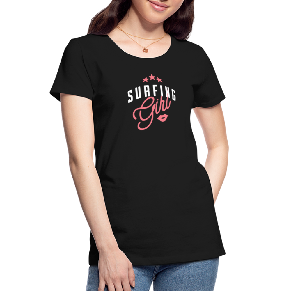 Frauen Premium Bio T-Shirt -surfing girl- - Schwarz