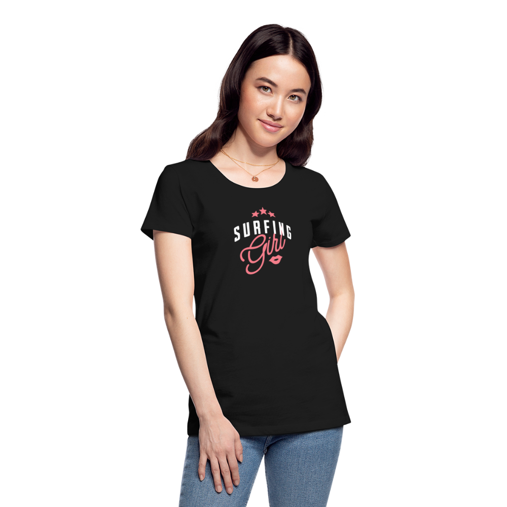 Frauen Premium Bio T-Shirt -surfing girl- - Schwarz