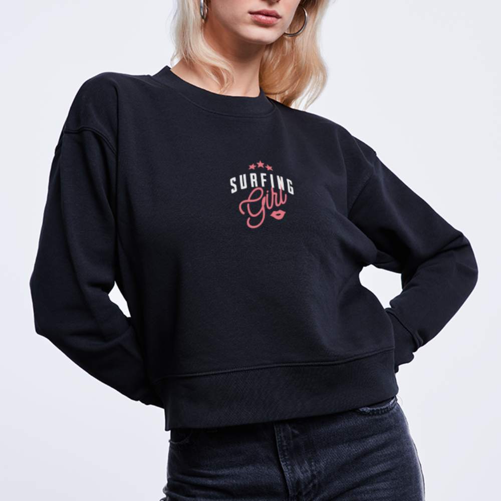 Cropped Frauen Bio-Sweatshirt -surfing girl- - Schwarz