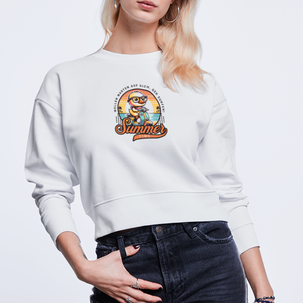 Cropped Frauen Bio-Sweatshirt -summer time- - Weiß