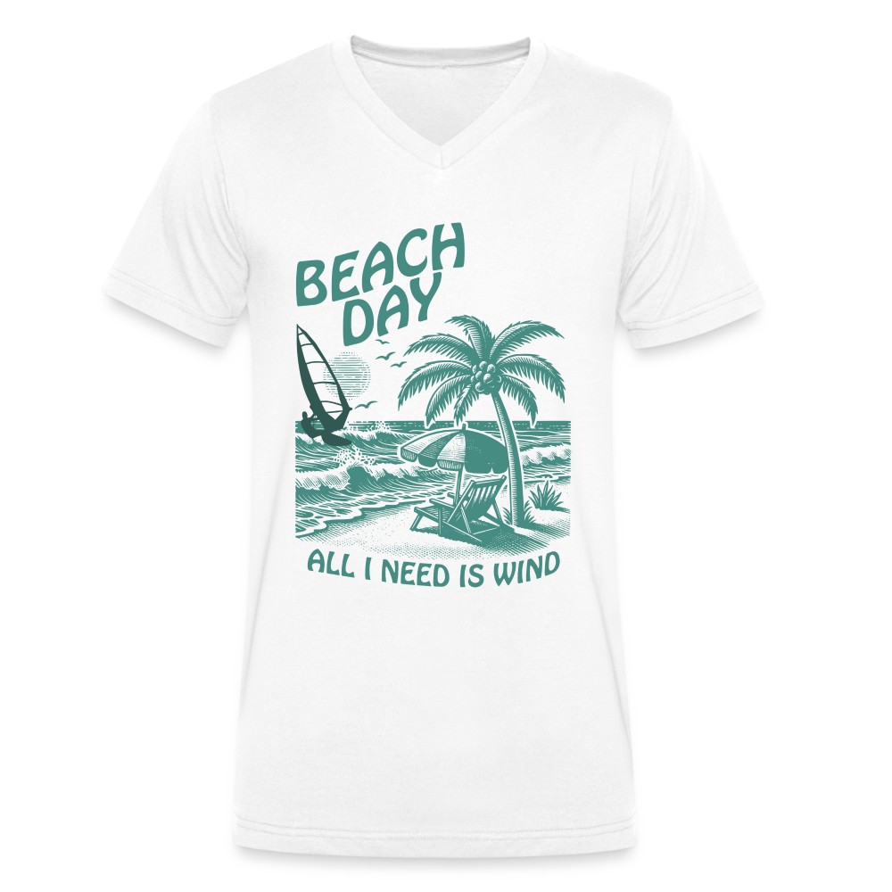 Männer Bio-T-Shirt mit V-Ausschnitt -beach day- - Weiß