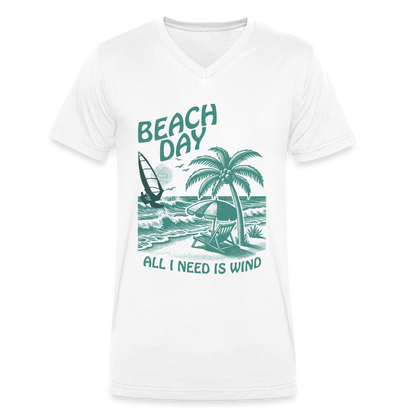 Männer Bio-T-Shirt mit V-Ausschnitt -beach day- - Weiß