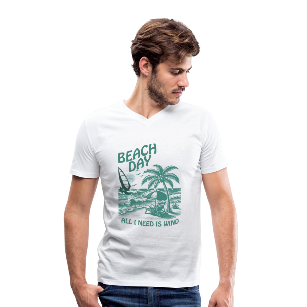 Männer Bio-T-Shirt mit V-Ausschnitt -beach day- - Weiß