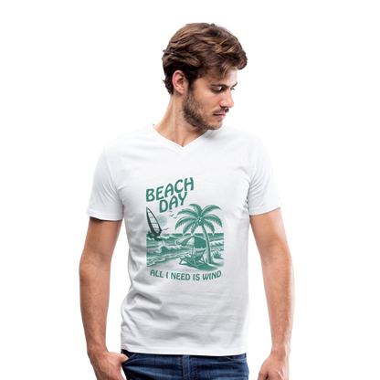 Männer Bio-T-Shirt mit V-Ausschnitt -beach day- - Weiß