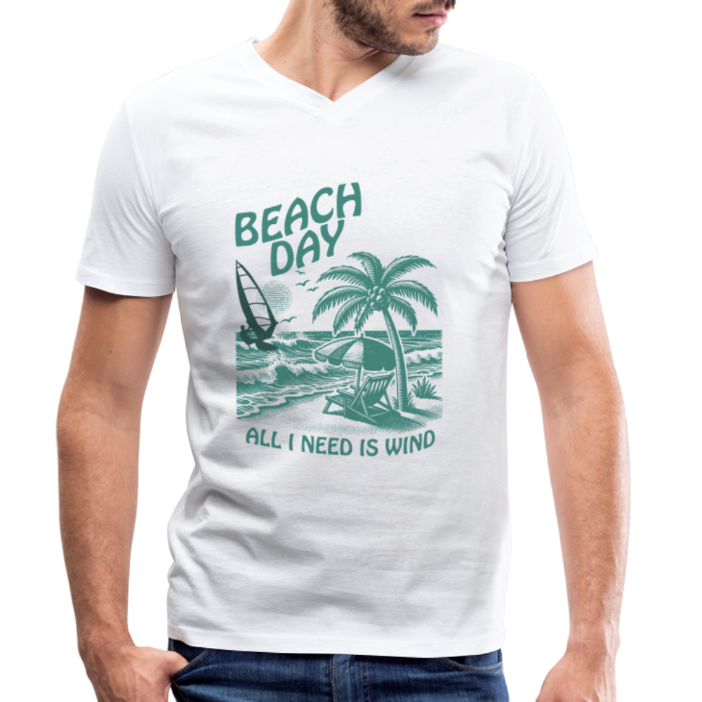 Männer Bio-T-Shirt mit V-Ausschnitt -beach day- - Weiß