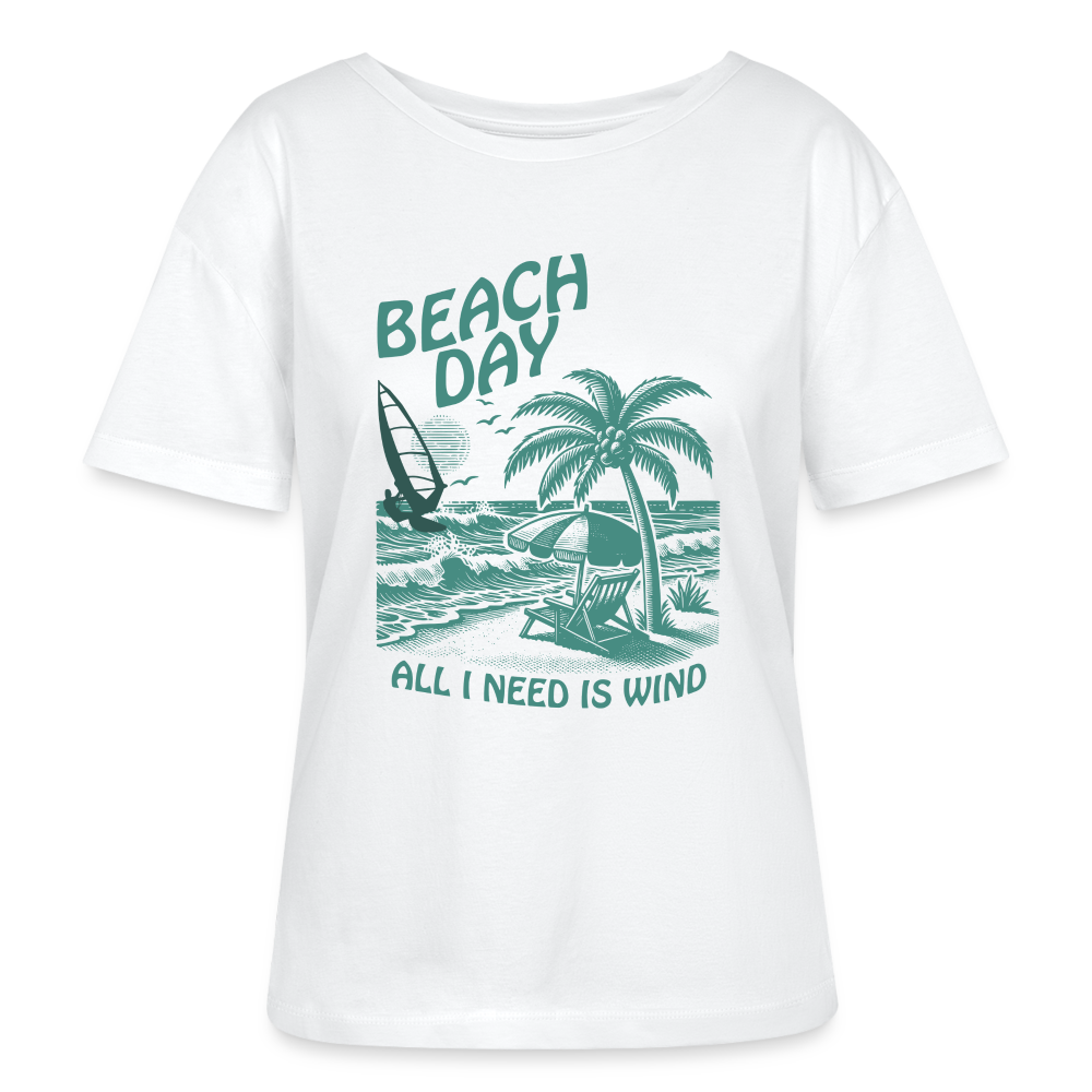 Relaxed Rundhals Frauen Bio-T-Shirt -beach day- - Weiß