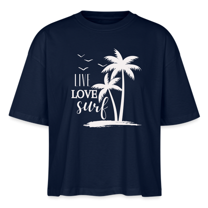 Frauen Boxy Bio-T-Shirt -live love surf- - Navy