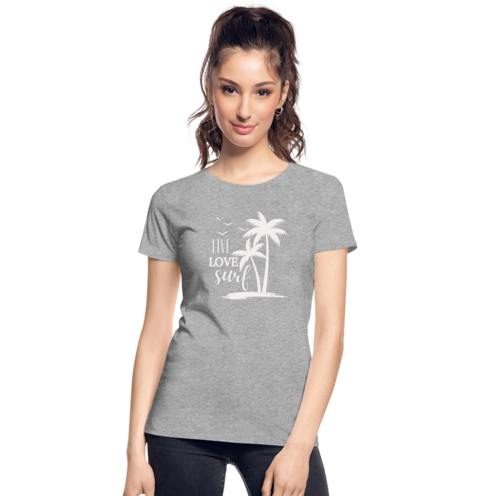 Frauen Premium Bio T-Shirt -live love surf- - Grau meliert