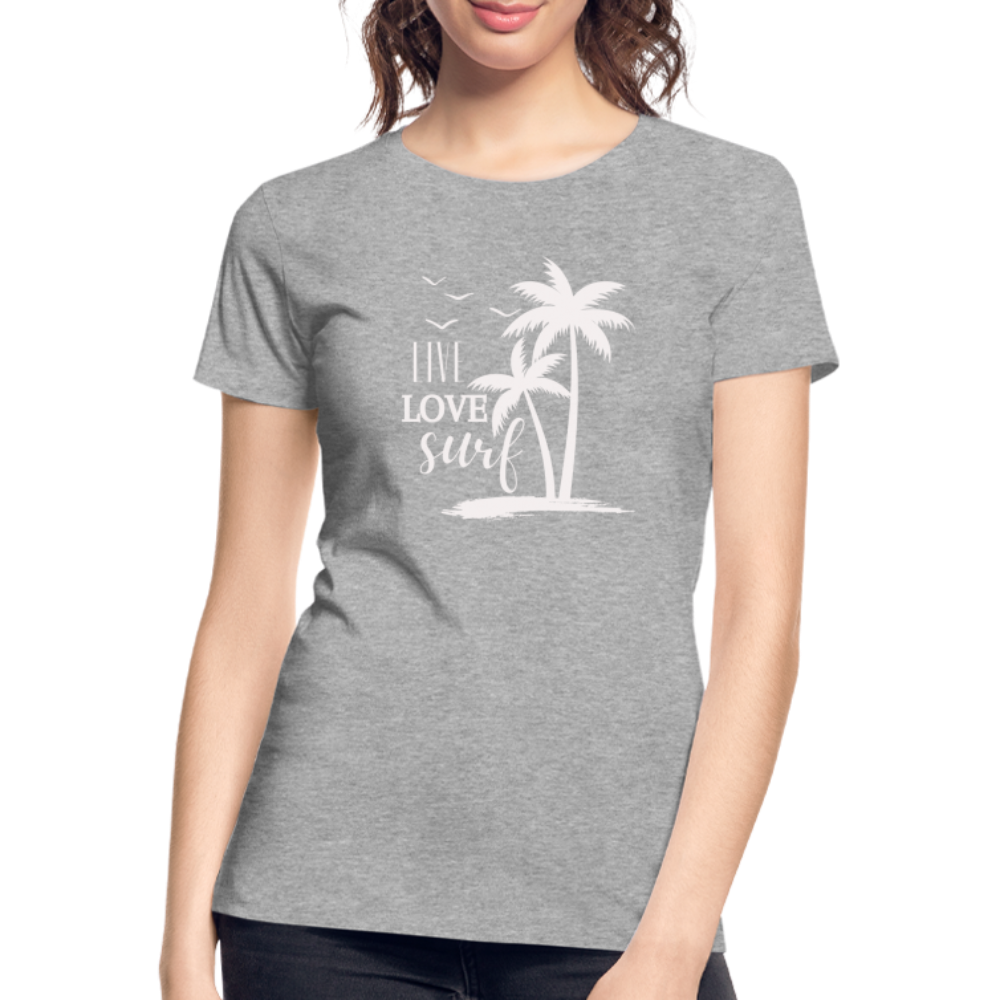 Frauen Premium Bio T-Shirt -live love surf- - Grau meliert