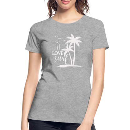 Frauen Premium Bio T-Shirt -live love surf- - Grau meliert