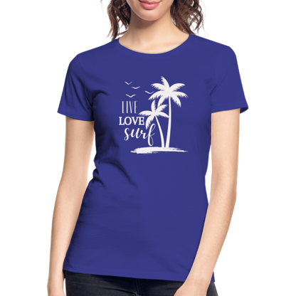 Frauen Premium Bio T-Shirt -live love surf- - Königsblau