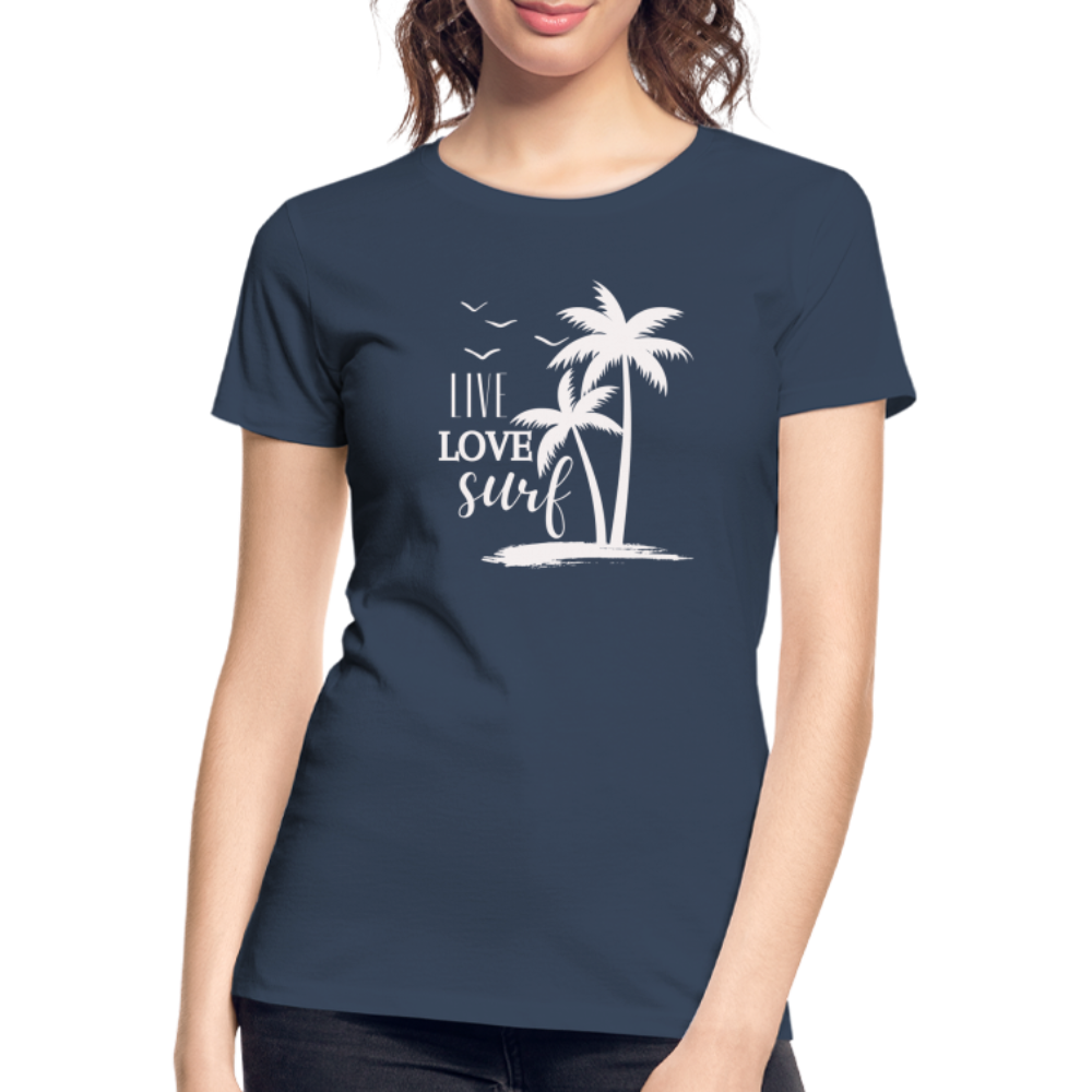 Frauen Premium Bio T-Shirt -live love surf- - Navy