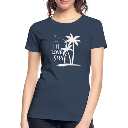 Frauen Premium Bio T-Shirt -live love surf- - Navy