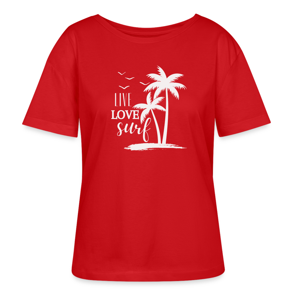 Relaxed Rundhals Frauen Bio-T-Shirt -live love surf- - Rot