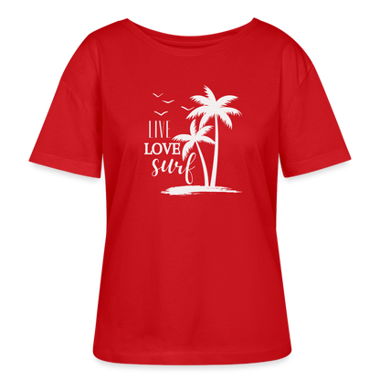 Relaxed Rundhals Frauen Bio-T-Shirt -live love surf- - Rot