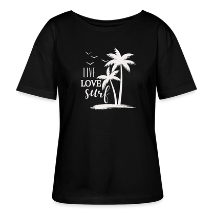 Relaxed Rundhals Frauen Bio-T-Shirt -live love surf- - Schwarz