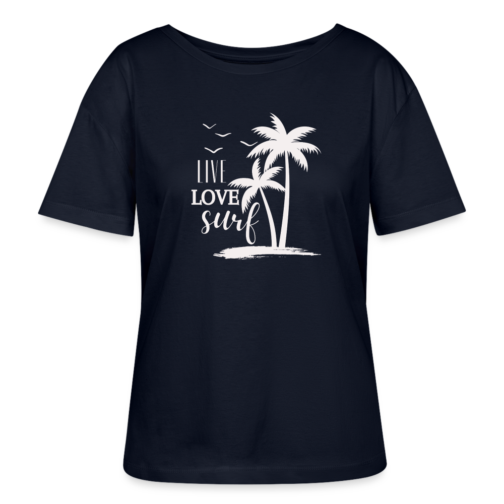 Relaxed Rundhals Frauen Bio-T-Shirt -live love surf- - Navy