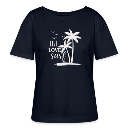 Relaxed Rundhals Frauen Bio-T-Shirt -live love surf- - Navy