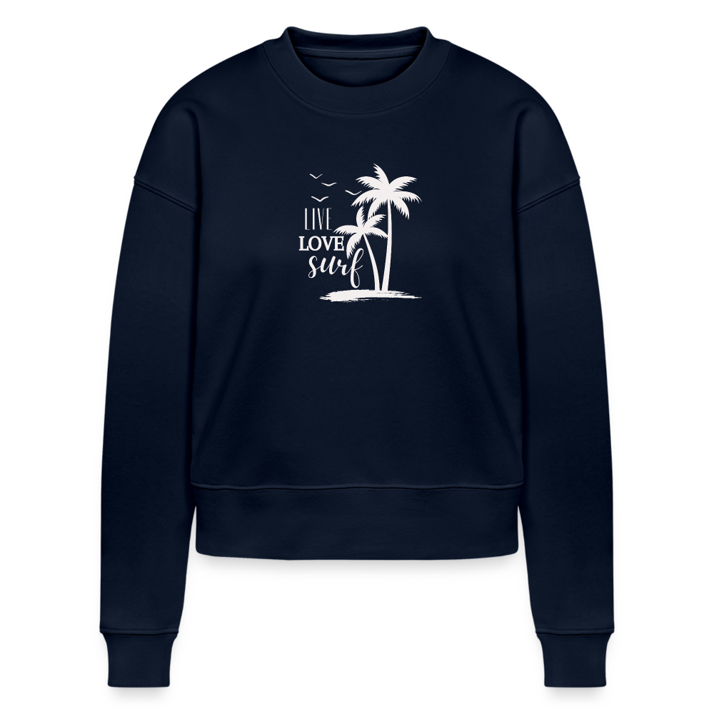 Cropped Frauen Bio-Sweatshirt -live love surf- - Navy